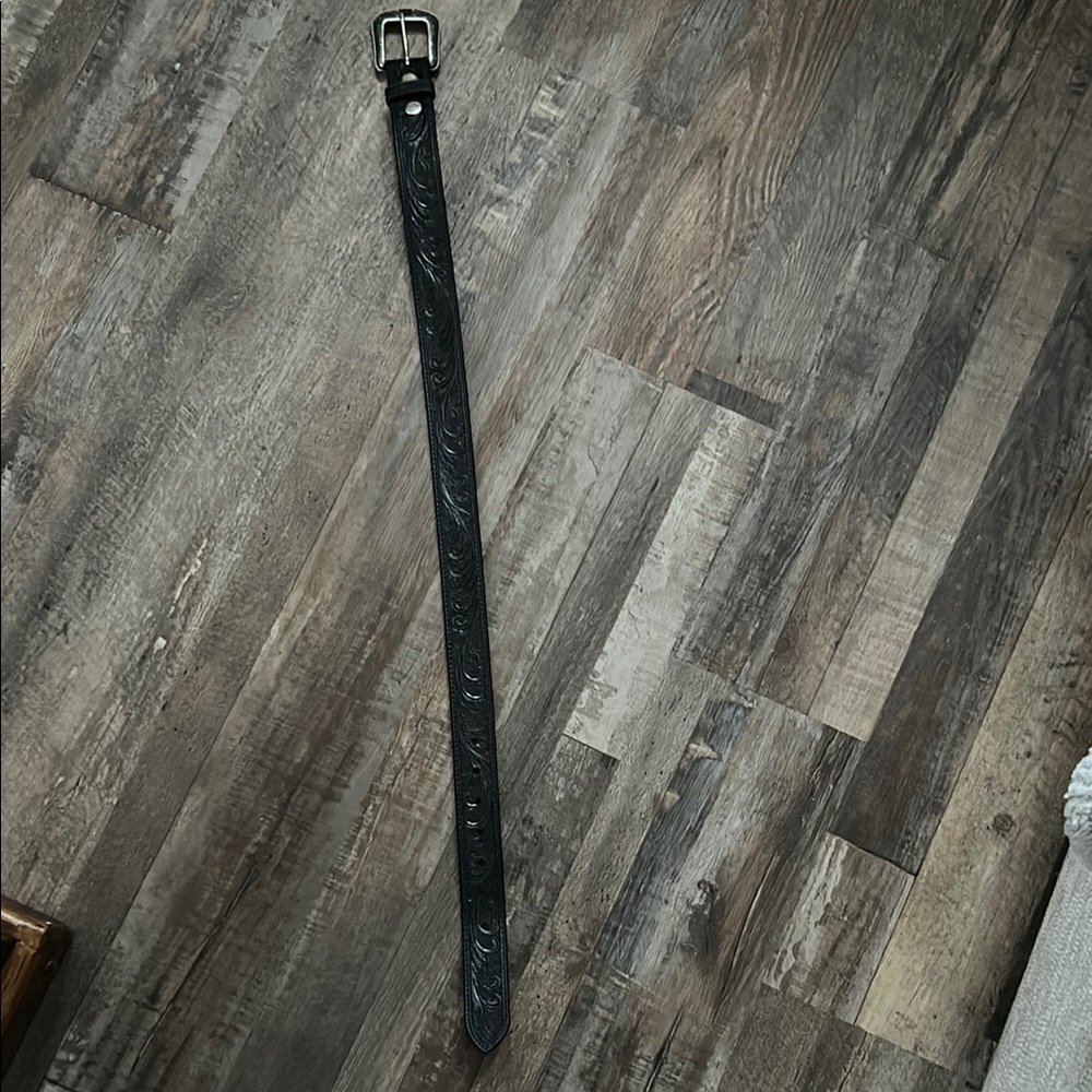 Black Embossed Leather Belt